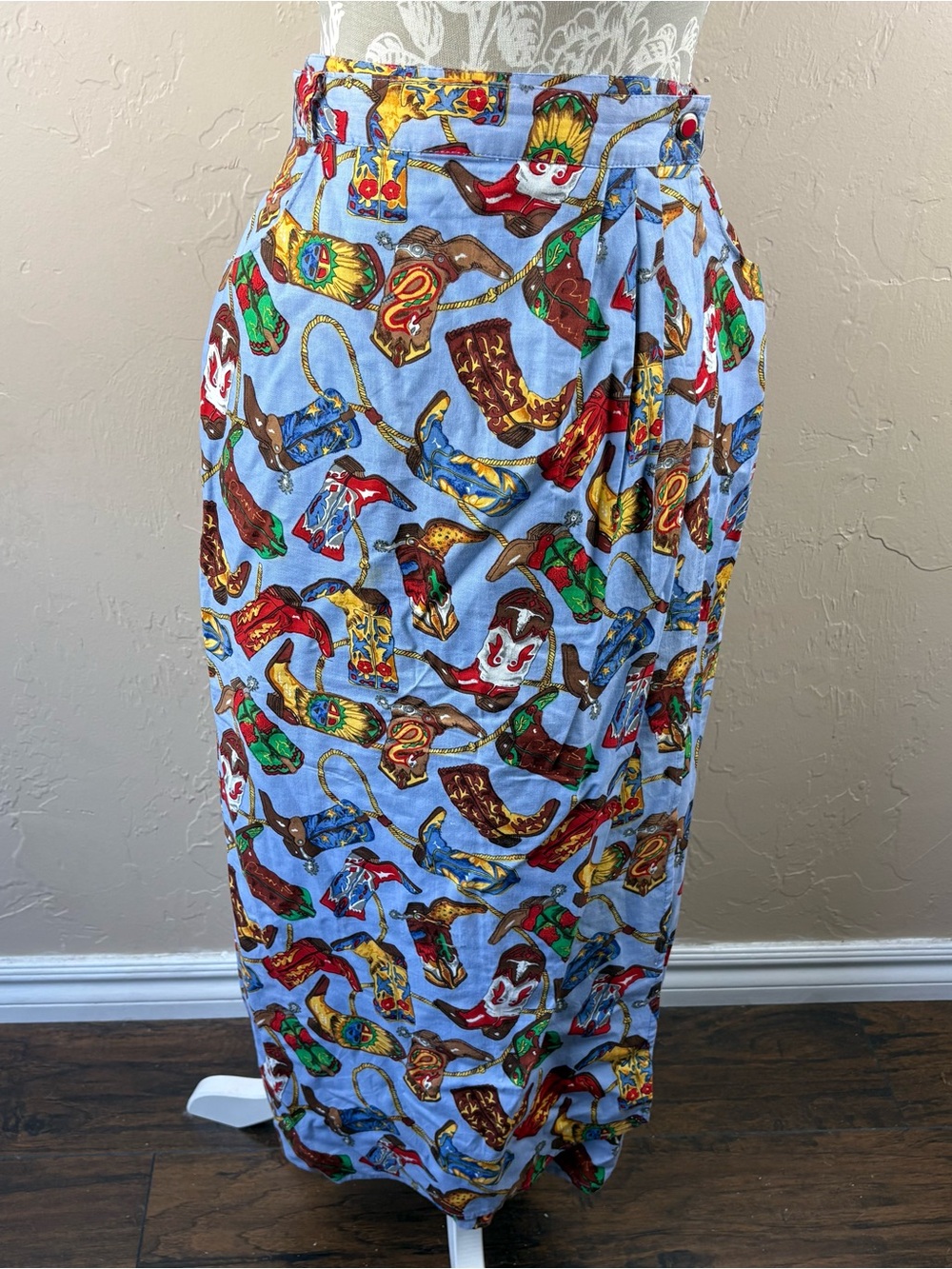Vintage On The Verge Wrap Skirt Size 14 Western Cowboy Boots Rodeo Novelty Print